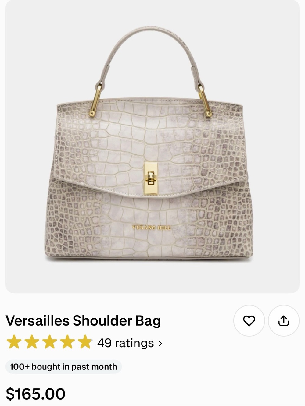 BRAND NEW! Croc-Embossed Top Handle Satchel in OFF WHITE with Gold Hardware